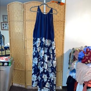 BloomChic Blue and White Halter Maxi Sundress